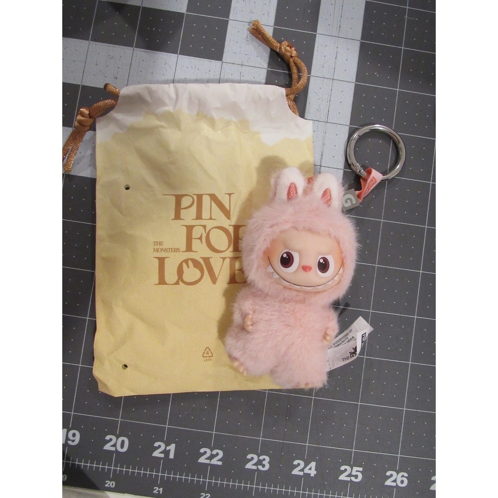 Pop Mart The Monsters Labubu Have a Seat Vinyl Plush Keychain Pink Pin For Love